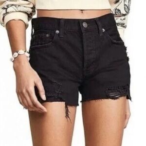 Free People We the Free Sofia Distressed Denim Button Fly Black Shorts Size 27